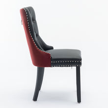 Load image into Gallery viewer, Furniture, Nikki Collection Modern, High-end Tufted Solid Wood Contemporary PU And Velvet Upholstered Dining Chair With Wood Legs Nailhead Trim 2-Pcs Set, Black WineRed, Burgundy,SW2101BW