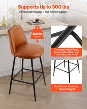 Load image into Gallery viewer, Bar Stool Set Of 2, 27 Inch Counter Height Swivel Stools, Modern PU Leather Counter Barstool With Backrest And Metal Legs, Armless Bar Chair, Island Barstool For Kitchen, Dining Room, Brown