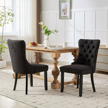Load image into Gallery viewer, Nikki Collection Modern, High-end Tufted Solid Wood Contemporary Flax Upholstered Linen Dining Chair With Wood Legs Nailhead Trim 2-Pcs Set,Black Fabric And Black Legs, SW6801BB