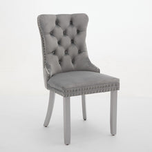 Load image into Gallery viewer, A&A Furniture, Nikki Modern, High-end Tufted Solid Wood Contemporary Velvet Upholstered Dining Chair With Wood Legs Nailhead Trim 2-Pcs Set, Light Gray,