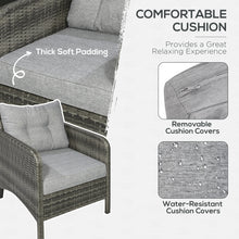 Load image into Gallery viewer, 5 Pieces Rattan Wicker Lounge Chair Outdoor Patio Conversation Set with 2 Cushioned Chairs, 2 Ottomans and Tempered Glass Top Coffee Table, Gray/Light Gray