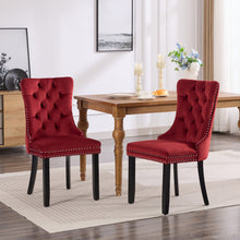 Load image into Gallery viewer, Classic Velvet Dining Chairs, High-end Tufted Solid Wood Contemporary Velvet Upholstered Dining Chair With Wood Legs Nailhead, SET OF 2,Burgundy, Wine Red,SW2001WR