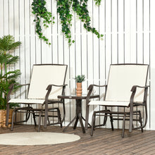 Load image into Gallery viewer, 3 Piece Outdoor Glider Chair with Coffee Table Bistro Set, 2 Patio Rocking Swing Chairs with Breathable Sling Fabric, Glass Tabletop, for Backyard, Garden and Porch, Cream White