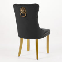 Load image into Gallery viewer, Mid-Century Modern Chairs With Lion Head Pull Ring,High-end Tufted Solid Wood Contemporary Velvet Upholstered Dining Chair With Golden Wooden Legs Nailhead Trim 2-Pcs Set,Black,SW1201BK