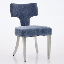 Load image into Gallery viewer, Mid Century Modern Dining Chairs Set Of 2, Farmhouse Chenille Fabric Upholstered Accent Chair Curved Backrest With Copper Nails Around,Kitchen Chairs With Silver Brushed Stainless Steel Legs, Blue