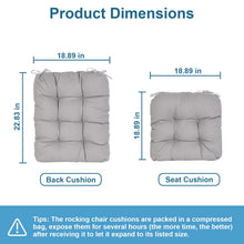 Load image into Gallery viewer, 2Pcs Waterproof Rocking Chair Cushion Upper And Lower Back And Seat Sets With Non-Slip Ties Oxford Cloth Surface Polyester Filling Comfortable For Indoor Home Office Car