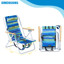 Load image into Gallery viewer, 2 Pieces, Seat Height 7.9in, Width 17.7in, Depth 17.3in, Blue-green Horizontal Stripes Pattern, Iron Beach Chair, Steel Tube, Oxford Fabric, 120kg, 4-level Adjustment