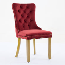 Load image into Gallery viewer, Mid-Century Modern Chairs With Lion Head Pull Ring,High-end Tufted Solid Wood Contemporary Velvet Upholstered Dining Chair With Golden Wooden Legs Nailhead Trim 2-Pcs Set,Wine Red,SW1201WR