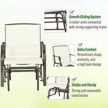 Load image into Gallery viewer, 3 Piece Outdoor Glider Chair with Coffee Table Bistro Set, 2 Patio Rocking Swing Chairs with Breathable Sling Fabric, Glass Tabletop, for Backyard, Garden and Porch, Cream White