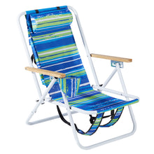 Load image into Gallery viewer, 2 Pieces, Seat Height 7.9in, Width 17.7in, Depth 17.3in, Blue-green Horizontal Stripes Pattern, Iron Beach Chair, Steel Tube, Oxford Fabric, 120kg, 4-level Adjustment