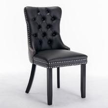 Load image into Gallery viewer, A A Furniture,Nikki Collection Modern, High End Tufted Solid Wood Contemporary PU And Velvet Upholstered Dining Chair With Wood Legs Nailhead Trim 2 Pcs Black Gray