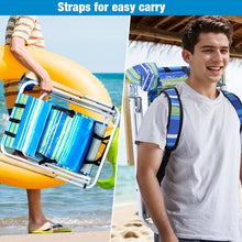 Load image into Gallery viewer, 2 Pieces, Seat Height 7.9in, Width 17.7in, Depth 17.3in, Blue-green Horizontal Stripes Pattern, Iron Beach Chair, Steel Tube, Oxford Fabric, 120kg, 4-level Adjustment