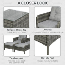 Load image into Gallery viewer, 5 Pieces Rattan Wicker Lounge Chair Outdoor Patio Conversation Set with 2 Cushioned Chairs, 2 Ottomans and Tempered Glass Top Coffee Table, Gray/Light Gray