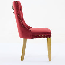 Load image into Gallery viewer, Mid-Century Modern Chairs With Lion Head Pull Ring,High-end Tufted Solid Wood Contemporary Velvet Upholstered Dining Chair With Golden Wooden Legs Nailhead Trim 2-Pcs Set,Wine Red,SW1201WR