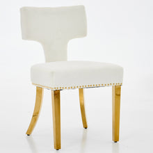 Load image into Gallery viewer, Mid Century Modern Dining Chairs Set Of 2, Farmhouse Chenille Fabric Upholstered Accent Chair Curved Backrest With Copper Nails Around,Kitchen Chairs With Golden Stainless Steel Plating Legs, Beige