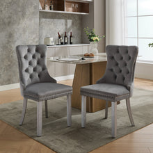 Load image into Gallery viewer, A&A Furniture, Nikki Modern, High-end Tufted Solid Wood Contemporary Velvet Upholstered Dining Chair With Wood Legs Nailhead Trim 2-Pcs Set, Light Gray,