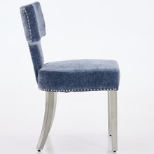 Load image into Gallery viewer, Mid Century Modern Dining Chairs Set Of 2, Farmhouse Chenille Fabric Upholstered Accent Chair Curved Backrest With Copper Nails Around,Kitchen Chairs With Silver Brushed Stainless Steel Legs, Blue