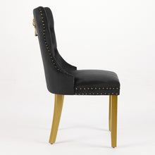 Load image into Gallery viewer, Mid-Century Modern Chairs With Lion Head Pull Ring,High-end Tufted Solid Wood Contemporary Velvet Upholstered Dining Chair With Golden Wooden Legs Nailhead Trim 2-Pcs Set,Black,SW1201BK
