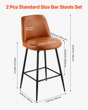 Load image into Gallery viewer, Bar Stool Set Of 2, 27 Inch Counter Height Swivel Stools, Modern PU Leather Counter Barstool With Backrest And Metal Legs, Armless Bar Chair, Island Barstool For Kitchen, Dining Room, Brown
