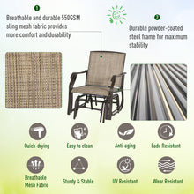 Load image into Gallery viewer, 3 Piece Outdoor Glider Chair with Coffee Table Bistro Set, 2 Patio Rocking Swing Chairs with Breathable Sling Fabric, Glass Tabletop, for Backyard, Garden and Porch, Mixed Brown
