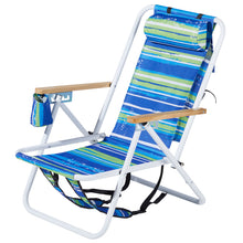 Load image into Gallery viewer, 2 Pieces, Seat Height 7.9in, Width 17.7in, Depth 17.3in, Blue-green Horizontal Stripes Pattern, Iron Beach Chair, Steel Tube, Oxford Fabric, 120kg, 4-level Adjustment
