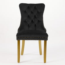 Load image into Gallery viewer, Mid-Century Modern Chairs With Lion Head Pull Ring,High-end Tufted Solid Wood Contemporary Velvet Upholstered Dining Chair With Golden Wooden Legs Nailhead Trim 2-Pcs Set,Black,SW1201BK
