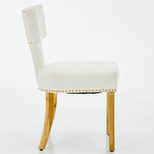 Load image into Gallery viewer, Mid Century Modern Dining Chairs Set Of 2, Farmhouse Chenille Fabric Upholstered Accent Chair Curved Backrest With Copper Nails Around,Kitchen Chairs With Golden Stainless Steel Plating Legs, Beige
