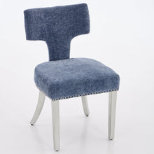 Load image into Gallery viewer, Mid Century Modern Dining Chairs Set Of 2, Farmhouse Chenille Fabric Upholstered Accent Chair Curved Backrest With Copper Nails Around,Kitchen Chairs With Silver Brushed Stainless Steel Legs, Blue
