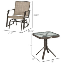 Load image into Gallery viewer, 3 Piece Outdoor Glider Chair with Coffee Table Bistro Set, 2 Patio Rocking Swing Chairs with Breathable Sling Fabric, Glass Tabletop, for Backyard, Garden and Porch, Mixed Brown
