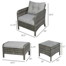 Load image into Gallery viewer, 5 Pieces Rattan Wicker Lounge Chair Outdoor Patio Conversation Set with 2 Cushioned Chairs, 2 Ottomans and Tempered Glass Top Coffee Table, Gray/Light Gray
