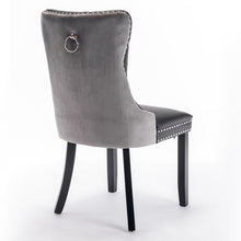 Load image into Gallery viewer, A A Furniture,Nikki Collection Modern, High End Tufted Solid Wood Contemporary PU And Velvet Upholstered Dining Chair With Wood Legs Nailhead Trim  2 Pcs  Black Gray
