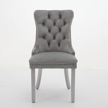 Load image into Gallery viewer, A&amp;A Furniture, Nikki Modern, High-end Tufted Solid Wood Contemporary Velvet Upholstered Dining Chair With Wood Legs Nailhead Trim 2-Pcs Set, Light Gray,

