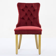 Load image into Gallery viewer, Mid-Century Modern Chairs With Lion Head Pull Ring,High-end Tufted Solid Wood Contemporary Velvet Upholstered Dining Chair With Golden Wooden Legs Nailhead Trim 2-Pcs Set,Wine Red,SW1201WR
