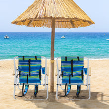 Load image into Gallery viewer, 2 Pieces, Seat Height 7.9in, Width 17.7in, Depth 17.3in, Blue-green Horizontal Stripes Pattern, Iron Beach Chair, Steel Tube, Oxford Fabric, 120kg, 4-level Adjustment
