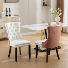 Load image into Gallery viewer, A&amp;A Furniture,Nikki Collection Modern, High-end Tufted Solid Wood Contemporary PU And Velvet Upholstered Dining Chair With Wood Legs Nailhead Trim  2-Pcs Set, White PU Pink Velvet, SW2101WK
