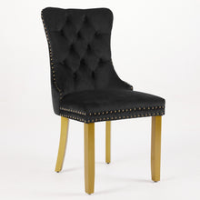 Load image into Gallery viewer, Mid-Century Modern Chairs With Lion Head Pull Ring,High-end Tufted Solid Wood Contemporary Velvet Upholstered Dining Chair With Golden Wooden Legs Nailhead Trim 2-Pcs Set,Black,SW1201BK
