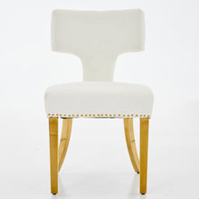 Load image into Gallery viewer, Mid Century Modern Dining Chairs Set Of 2, Farmhouse Chenille Fabric Upholstered Accent Chair Curved Backrest With Copper Nails Around,Kitchen Chairs With Golden Stainless Steel Plating Legs, Beige
