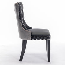 Load image into Gallery viewer, A A Furniture,Nikki Collection Modern, High End Tufted Solid Wood Contemporary PU And Velvet Upholstered Dining Chair With Wood Legs Nailhead Trim  2 Pcs  Black Gray
