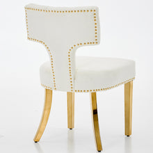 Load image into Gallery viewer, Mid Century Modern Dining Chairs Set Of 2, Farmhouse Chenille Fabric Upholstered Accent Chair Curved Backrest With Copper Nails Around,Kitchen Chairs With Golden Stainless Steel Plating Legs, Beige
