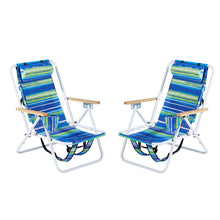 Load image into Gallery viewer, 2 Pieces, Seat Height 7.9in, Width 17.7in, Depth 17.3in, Blue-green Horizontal Stripes Pattern, Iron Beach Chair, Steel Tube, Oxford Fabric, 120kg, 4-level Adjustment
