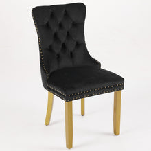 Load image into Gallery viewer, Mid-Century Modern Chairs With Lion Head Pull Ring,High-end Tufted Solid Wood Contemporary Velvet Upholstered Dining Chair With Golden Wooden Legs Nailhead Trim 2-Pcs Set,Black,SW1201BK
