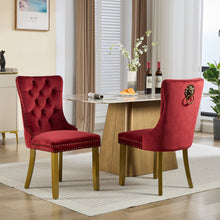 Load image into Gallery viewer, Mid-Century Modern Chairs With Lion Head Pull Ring,High-end Tufted Solid Wood Contemporary Velvet Upholstered Dining Chair With Golden Wooden Legs Nailhead Trim 2-Pcs Set,Wine Red,SW1201WR
