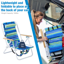 Load image into Gallery viewer, 2 Pieces, Seat Height 7.9in, Width 17.7in, Depth 17.3in, Blue-green Horizontal Stripes Pattern, Iron Beach Chair, Steel Tube, Oxford Fabric, 120kg, 4-level Adjustment

