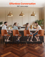 Load image into Gallery viewer, Bar Stool Set Of 2, 27 Inch Counter Height Swivel Stools, Modern PU Leather Counter Barstool With Backrest And Metal Legs, Armless Bar Chair, Island Barstool For Kitchen, Dining Room, Brown
