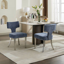 Load image into Gallery viewer, Mid Century Modern Dining Chairs Set Of 2, Farmhouse Chenille Fabric Upholstered Accent Chair Curved Backrest With Copper Nails Around,Kitchen Chairs With Silver Brushed Stainless Steel Legs, Blue
