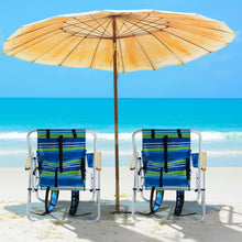 Load image into Gallery viewer, 2 Pieces, Seat Height 7.9in, Width 17.7in, Depth 17.3in, Blue-green Horizontal Stripes Pattern, Iron Beach Chair, Steel Tube, Oxford Fabric, 120kg, 4-level Adjustment
