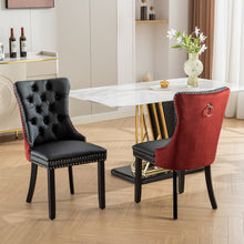 Load image into Gallery viewer, Furniture, Nikki Collection Modern, High-end Tufted Solid Wood Contemporary PU And Velvet Upholstered Dining Chair With Wood Legs Nailhead Trim  2-Pcs Set, Black WineRed, Burgundy,SW2101BW
