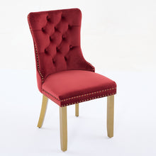 Load image into Gallery viewer, Mid-Century Modern Chairs With Lion Head Pull Ring,High-end Tufted Solid Wood Contemporary Velvet Upholstered Dining Chair With Golden Wooden Legs Nailhead Trim 2-Pcs Set,Wine Red,SW1201WR
