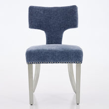 Load image into Gallery viewer, Mid Century Modern Dining Chairs Set Of 2, Farmhouse Chenille Fabric Upholstered Accent Chair Curved Backrest With Copper Nails Around,Kitchen Chairs With Silver Brushed Stainless Steel Legs, Blue
