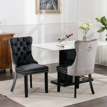 Load image into Gallery viewer, A A Furniture,Nikki Collection Modern, High End Tufted Solid Wood Contemporary PU And Velvet Upholstered Dining Chair With Wood Legs Nailhead Trim  2 Pcs  Black Gray
